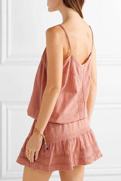 MELISSA ODABASH KAREN CROCHET-TRIMMED COTTON MINI DRESS SMALL