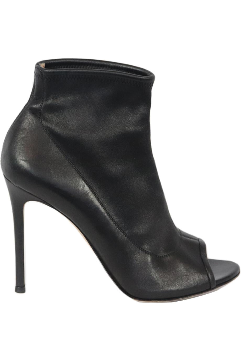 GIANVITO ROSSI STRETCH LEATHER PEEP TOE ANKLE BOOTS EU UK