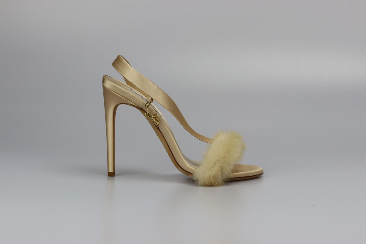 OLGANA MINK FUR AND SATIN SANDALS EU 38.5 UK 5.5 US 8.5