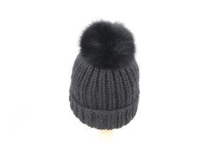 EUGENIA KIM FOX FUR TRIMMED RIBBED WOOL BLEND BEANIE ONE SIZE