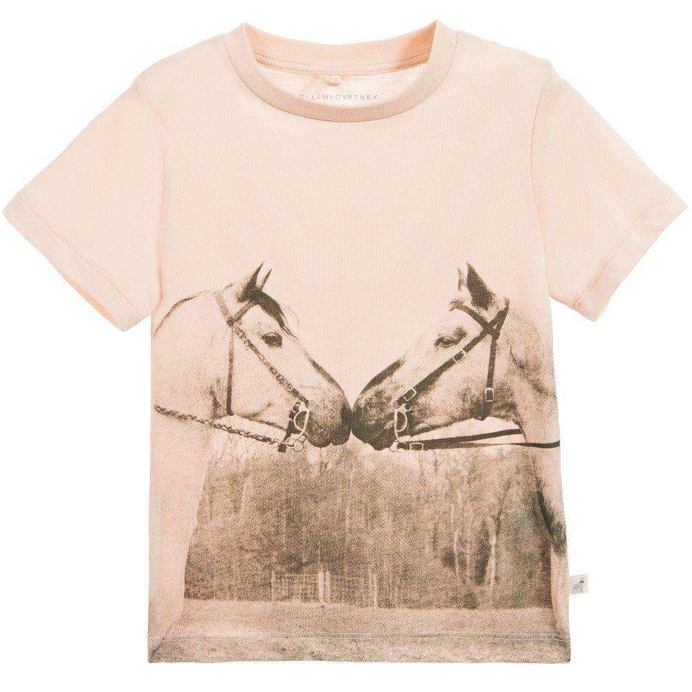 STELLA MCCARTNEY KIDS BABY GIRLS PEACH PINK HORSE PRINT ARLO TOP 3 YEARS