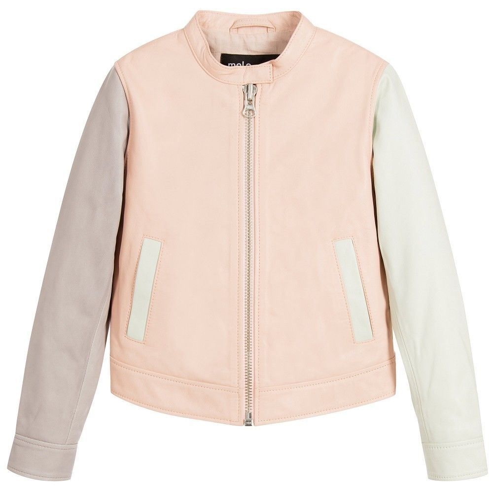 MOLO BABY GIRLS PINK GREY GREEN LEATHER JACKET 4 YEARS
