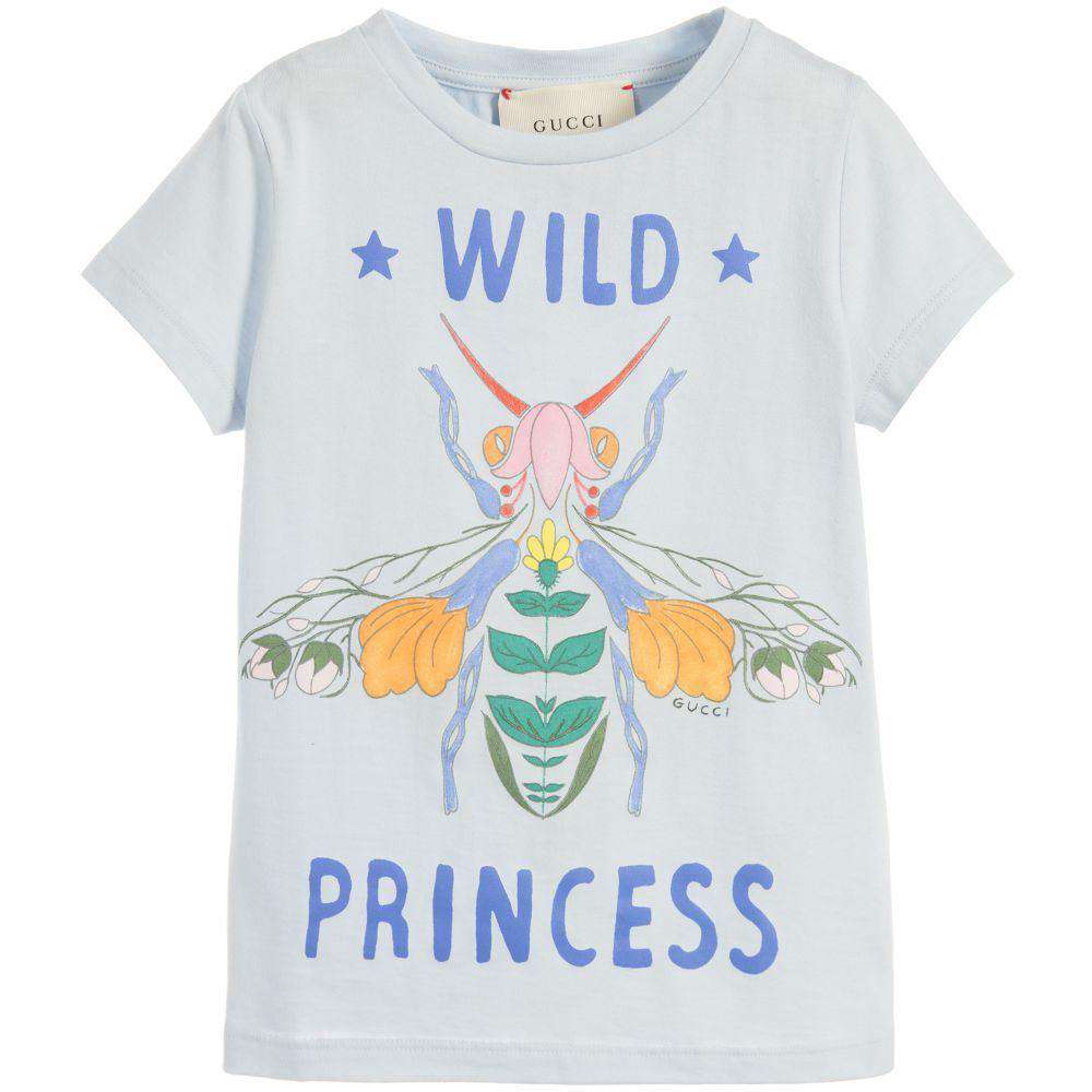 GUCCI GIRLS BLUE WILD PRINCESS T-SHIRT 4 YEARS