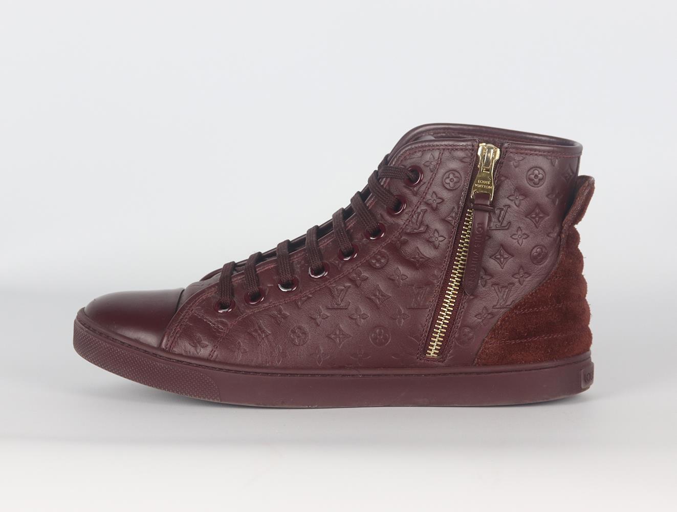 LOUIS VUITTON PUNCHY LOGO EMBOSSED LEATHER AND SUEDE SNEAKERS EU 38 UK 5 US 8