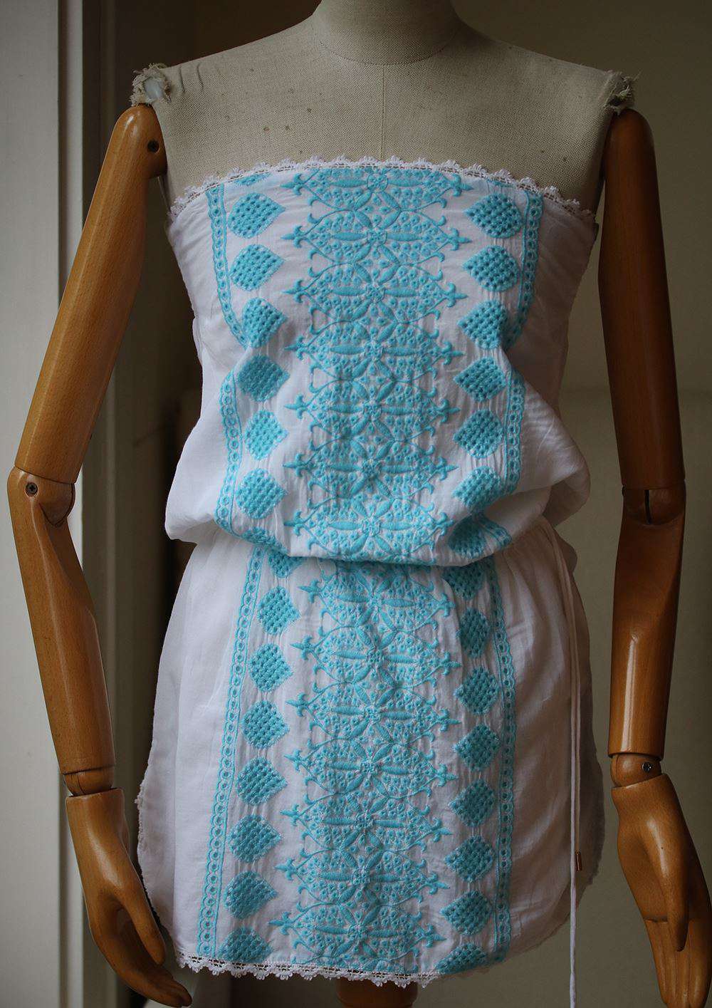 MELISSA ODABASH AMBER CROCHET-TRIMMED EMBROIDERED DRESS SMALL