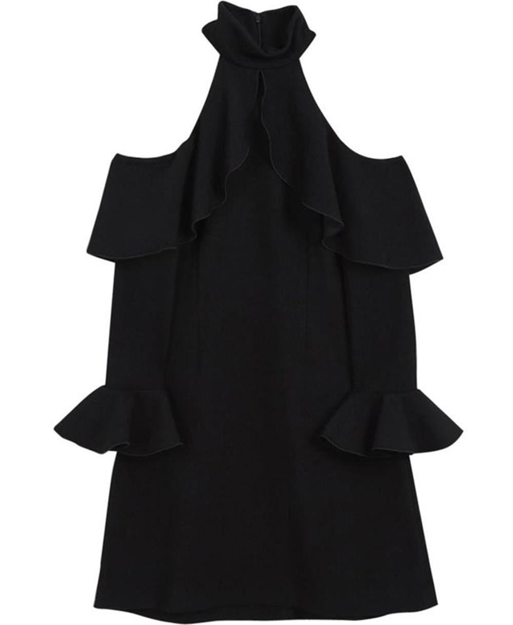 ELIE SAAB COLD SHOULDER RUFFLED CREPE MINI DRESS FR 40 UK 12