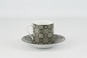 HERMÈS FIL D'ARGENT SET OF 2 PORCELAIN COFFEE CUP AND SAUCER