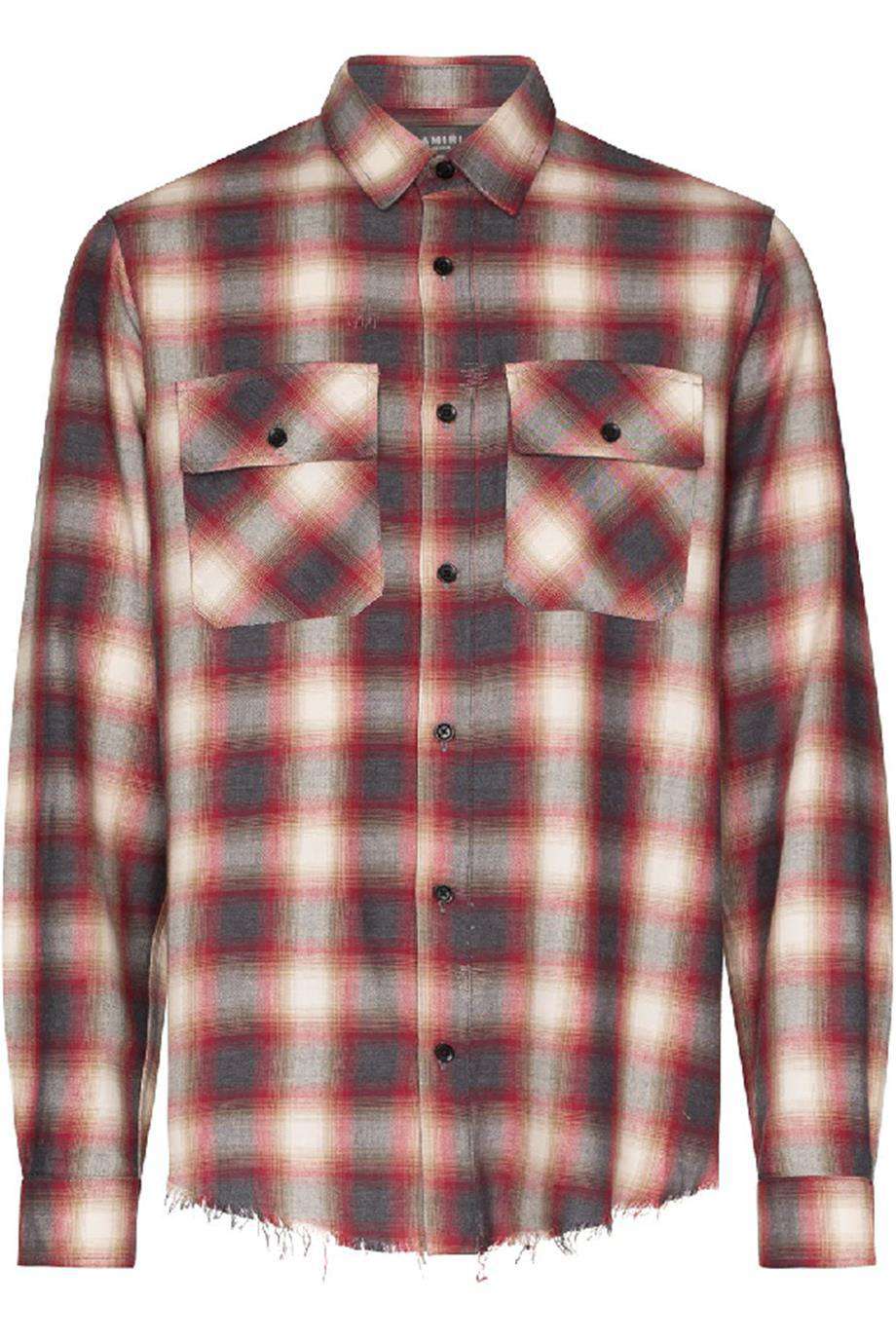 AMIRI LOGO APPLIQUÉD PLAID COTTON FLANNEL SHIRT SMALL