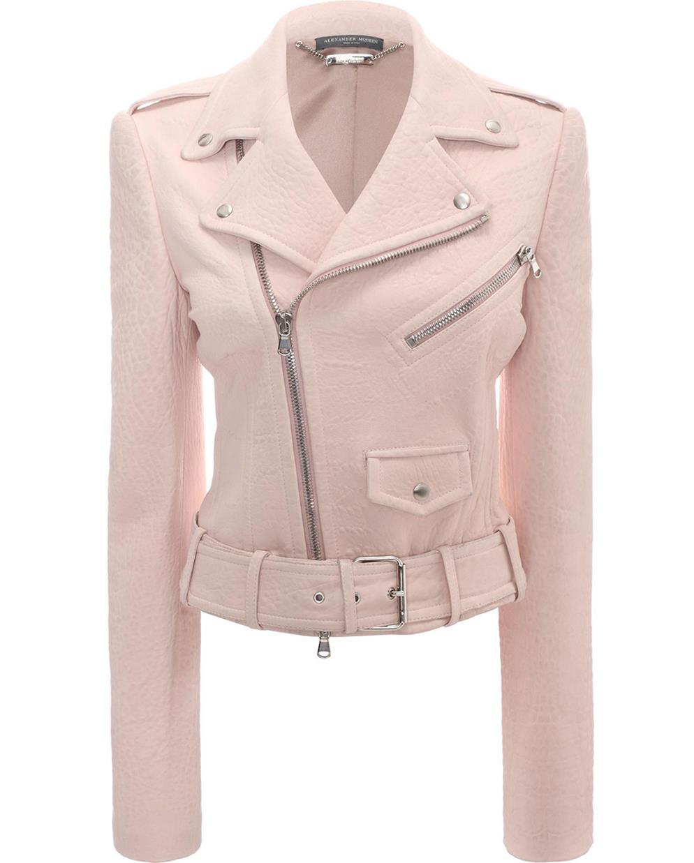 ALEXANDER MCQUEEN CROPPED TEXTURED LEATHER BIKER JACKET IT 40 UK 8
