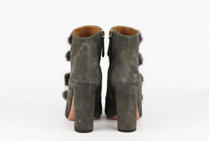 AQUAZZURA FUR TRIMMED SUEDE ANKLE BOOTS EU 38 UK 5 US 8