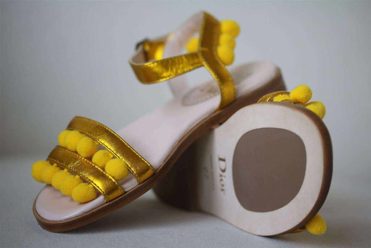 DIOR GIRLS YELLOW POM POM SANDALS EU 27 UK 9