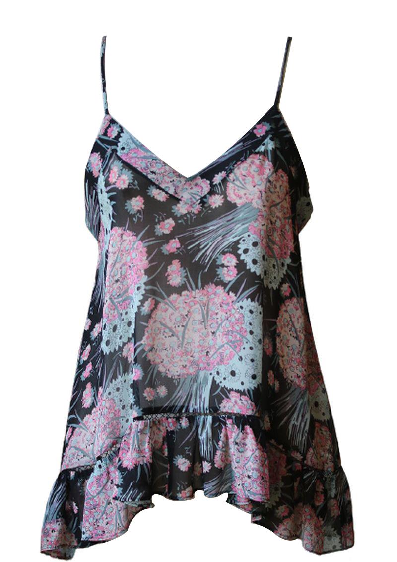 LOVESHACKFANCY ALEXIS FLORAL SILK TOP MEDIUM