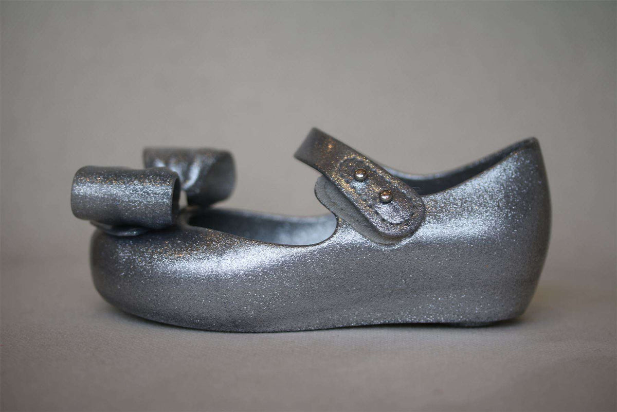 MINI MELISSA GIRLS SILVER ULTRAGIRL BOW GLITTER JELLY SHOES EU 24 UK 7