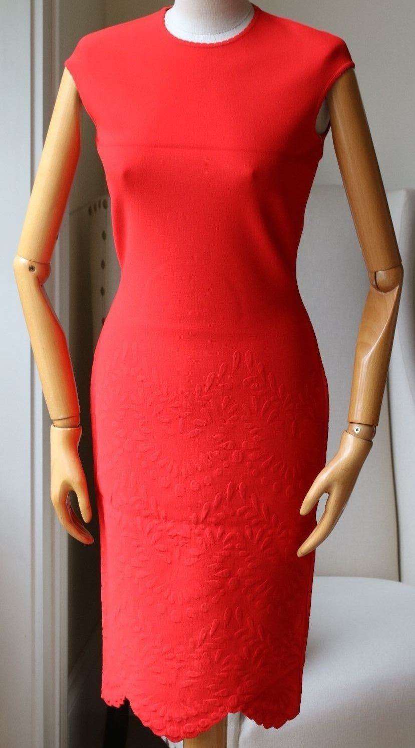ALEXANDER MCQUEEN RED EMBOSSED SANGALLO DRESS MEDIUM