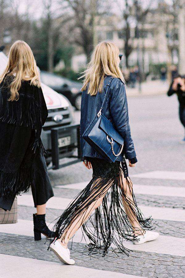 MONROW CREPE FRINGE SKIRT SMALL