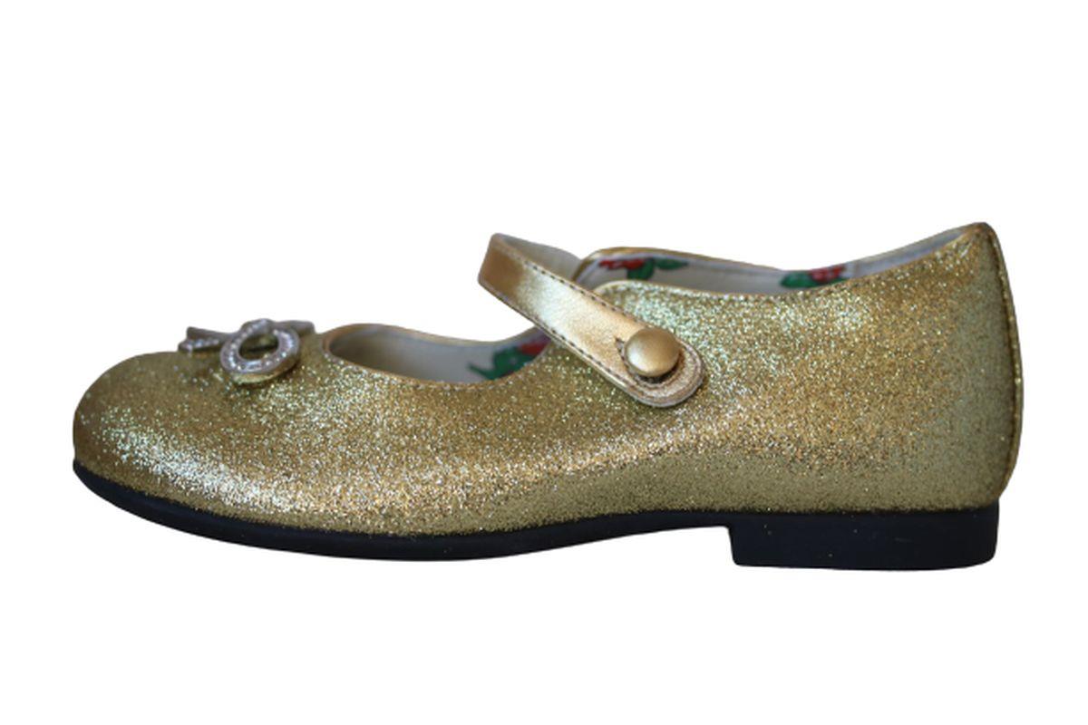 GUCCI GIRLS GOLD GLITTER CRYSTAL BOW LEATHER SHOES EU 25 UK 8