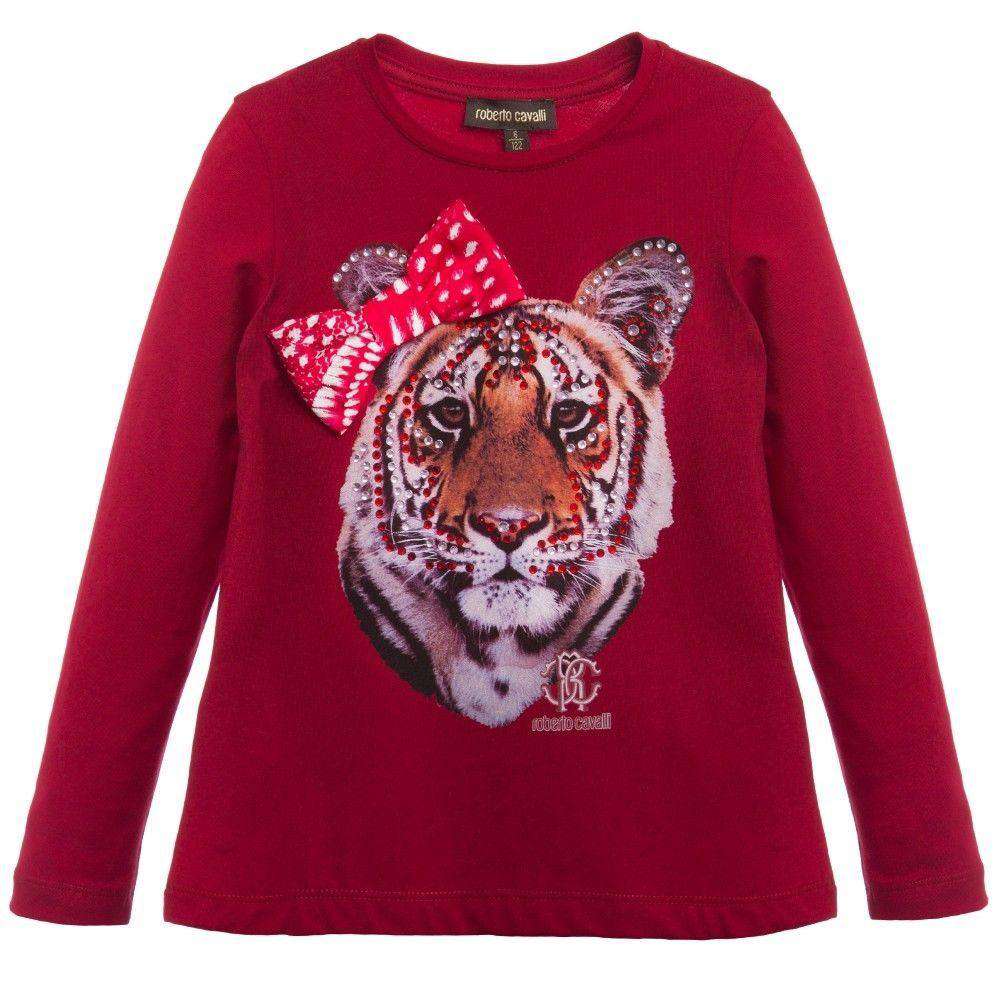 ROBERTO CAVALLI BABY PINK DIAMANTE TIGER AND BOW TOP 2 YEARS