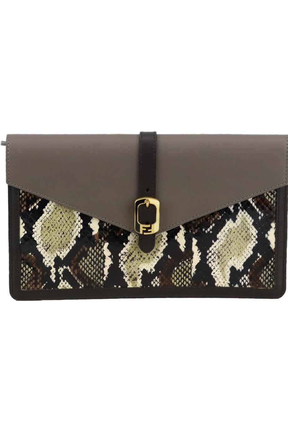 FENDI BUSTINA PYTHON AND LEATHER CLUTCH