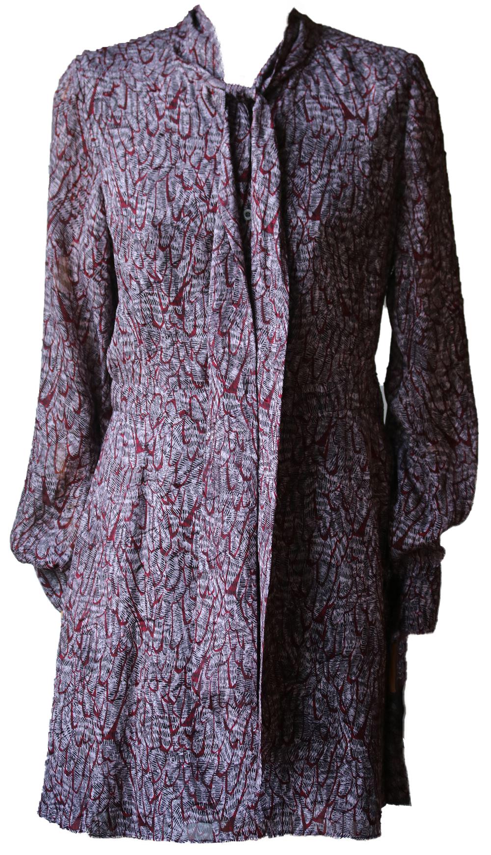 REBECCA MINKOFF FEATHER PRINT SILK MINI DRESS US 8 UK 12