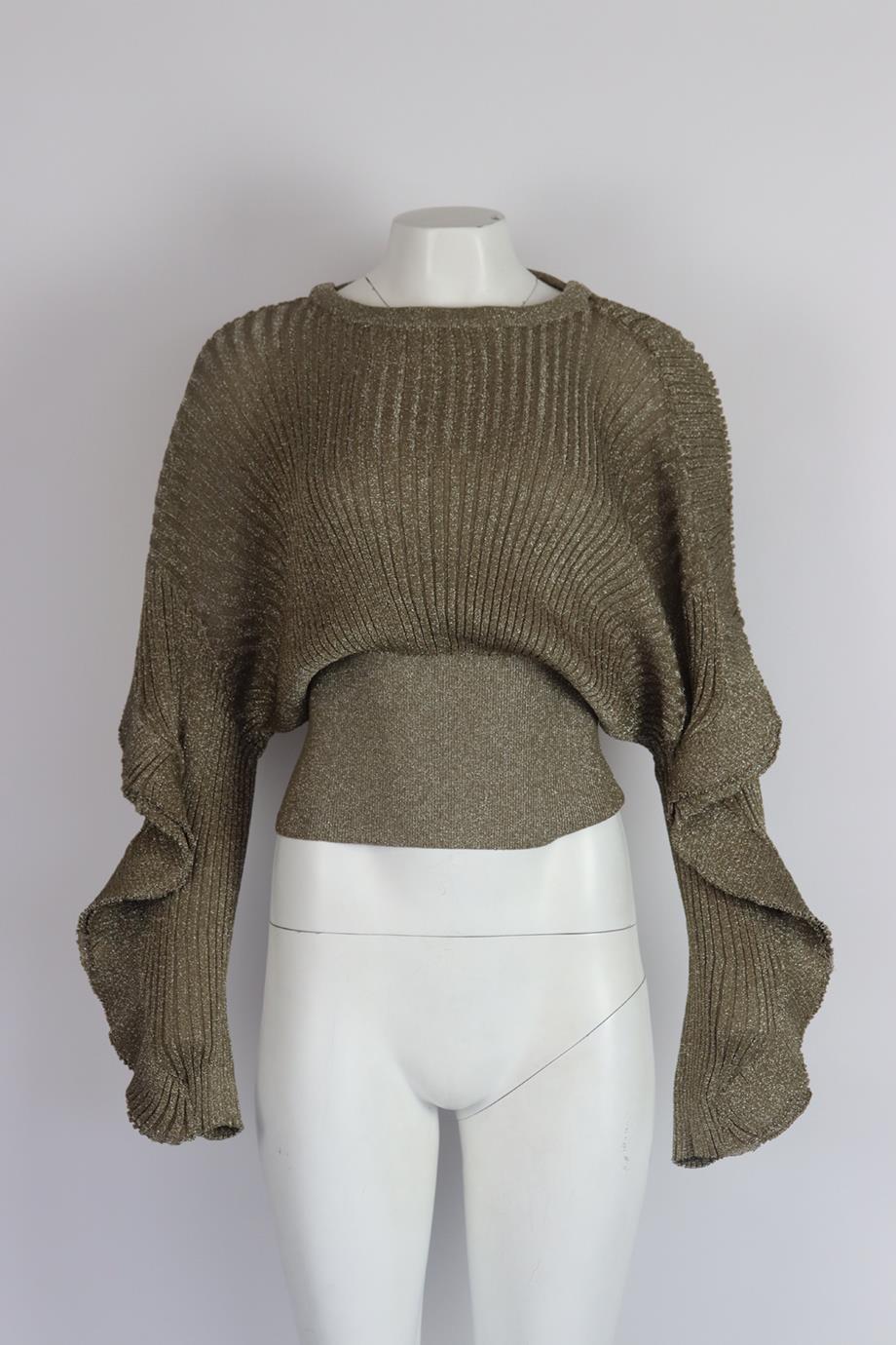 CHLOÉ RUFFLED METALLIC RIBBED SILK BLEND SWEATER MEDIUM