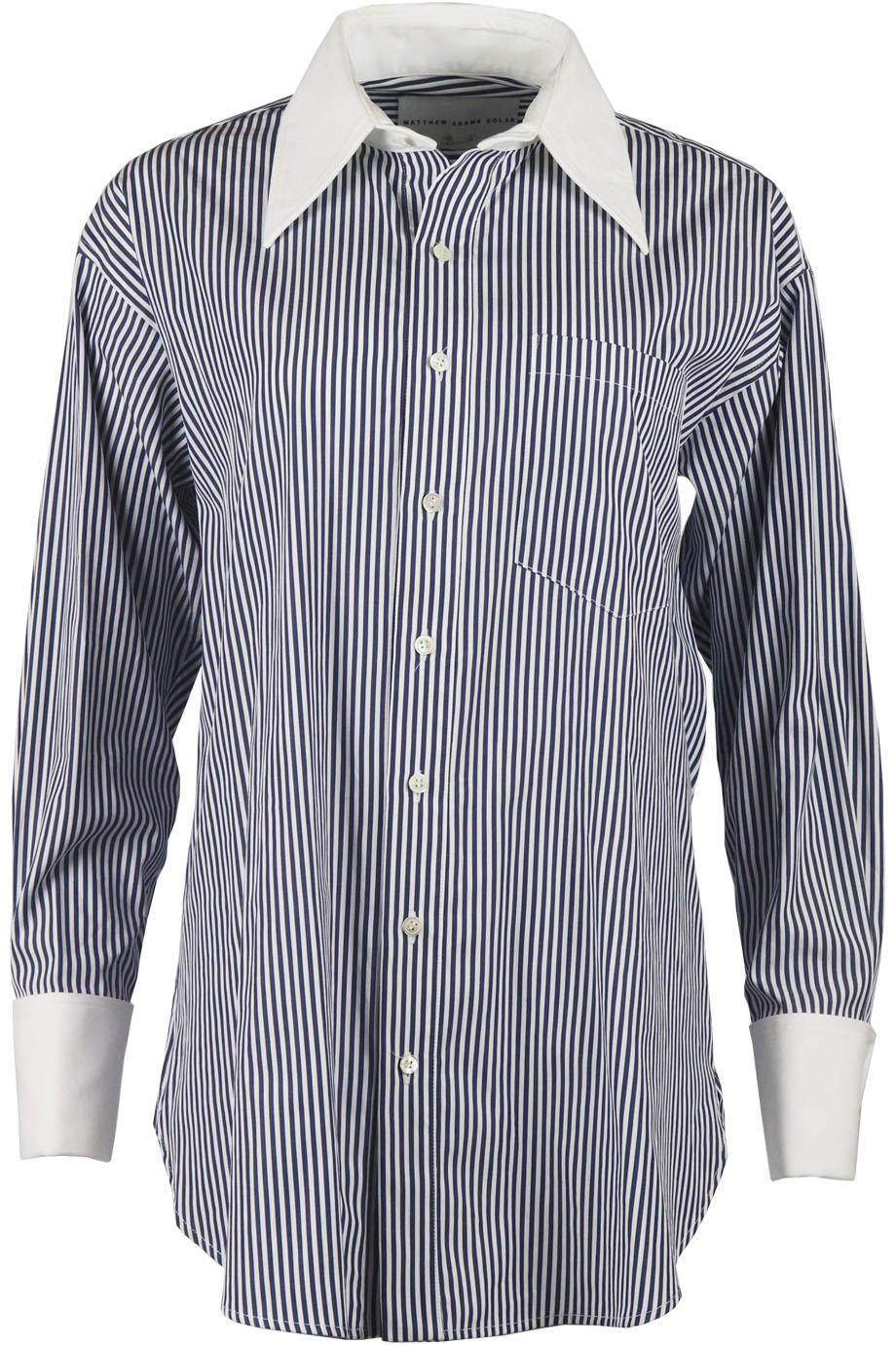 MATTHEW ADAMS DOLAN OVERSIZED EMBROIDERED STRIPED COTTON POPLIN SHIRT SMALL
