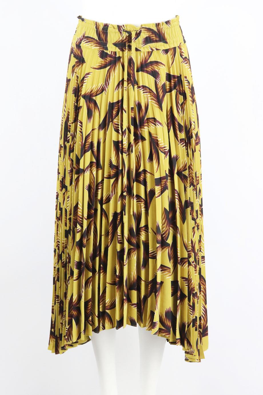 A.L.C. ASYMMETRIC PLEATED PRINTED CREPE MIDI SKIRT US 4 UK 8