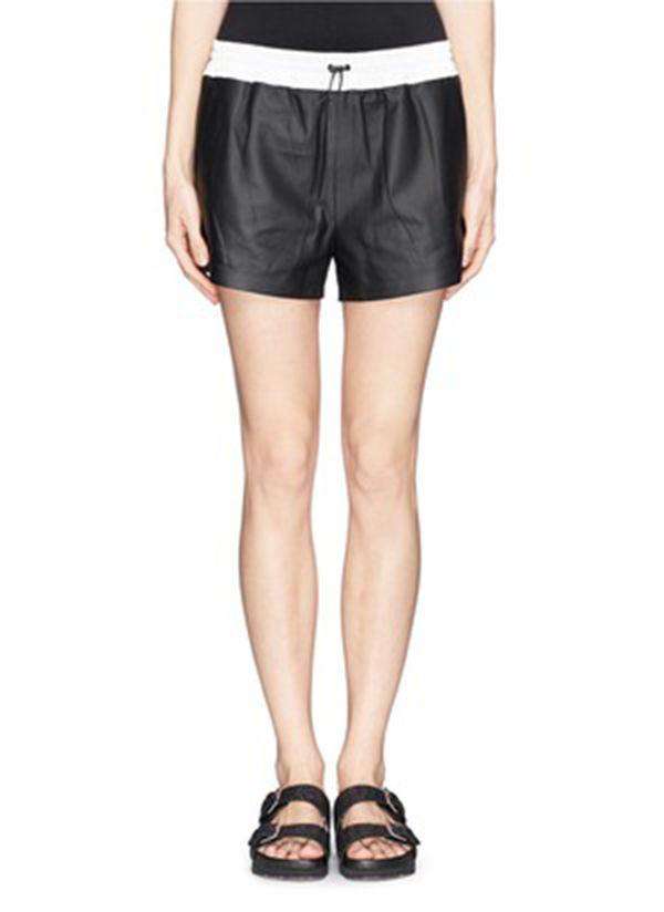 T BY ALEXANDER WANG COLOUR-BLOCK LAMB LEATHER SHORTS SMALL