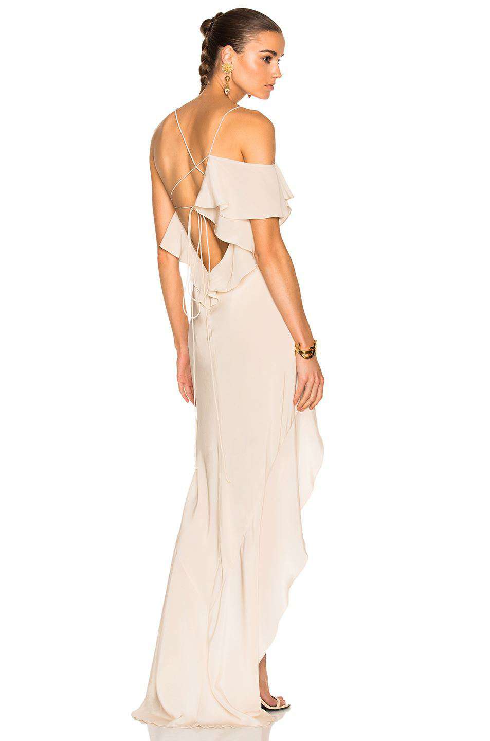 MICHELLE MASON ASYMMETRICAL RUFFLE GOWN US 0 UK 4