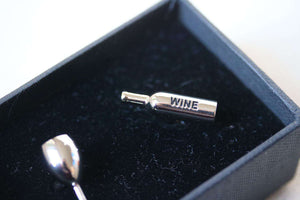 ORCHID NOVELTY WINE GLASS AND BOTTLE CUFFLINKS