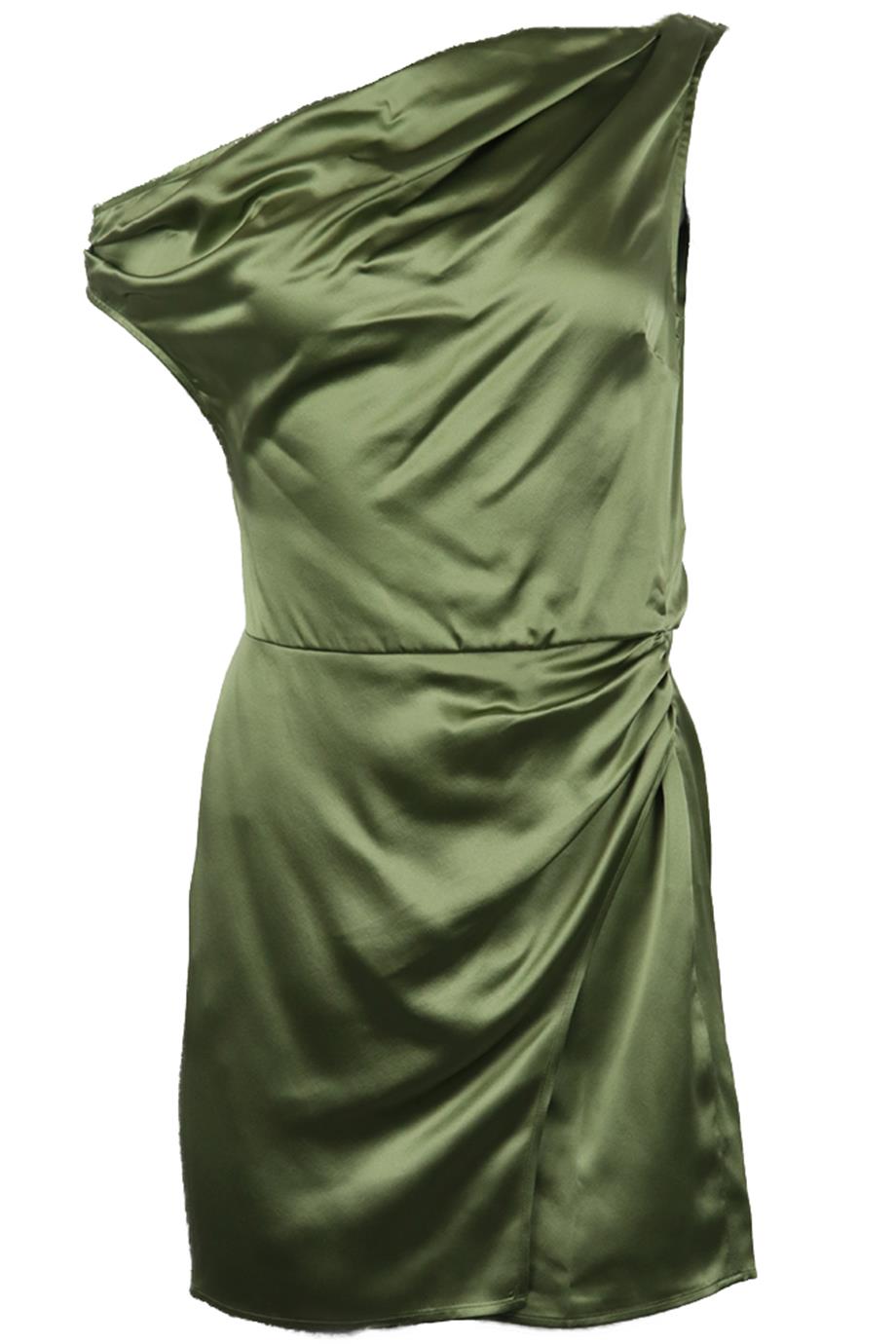 REFORMATION ONE SHOULDER DRAPED SILK MINI DRESS US 2 UK 6