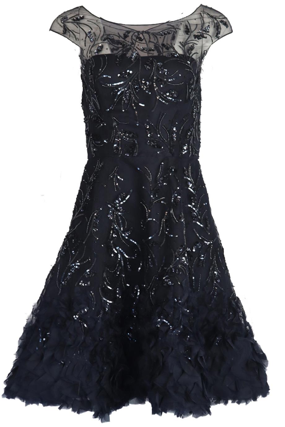 OSCAR DE LA RENTA 2014 BELTED EMBELLISHED TULLE AND SILK BLEND DRESS US 6 UK 10