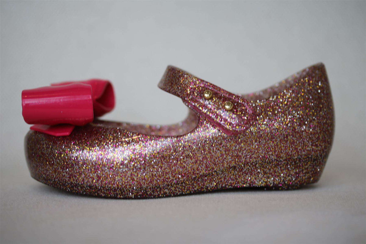 MINI MELISSA GIRLS PINK ULTRAGIRL BOW GLITTER JELLY SHOES EU 24 UK 7