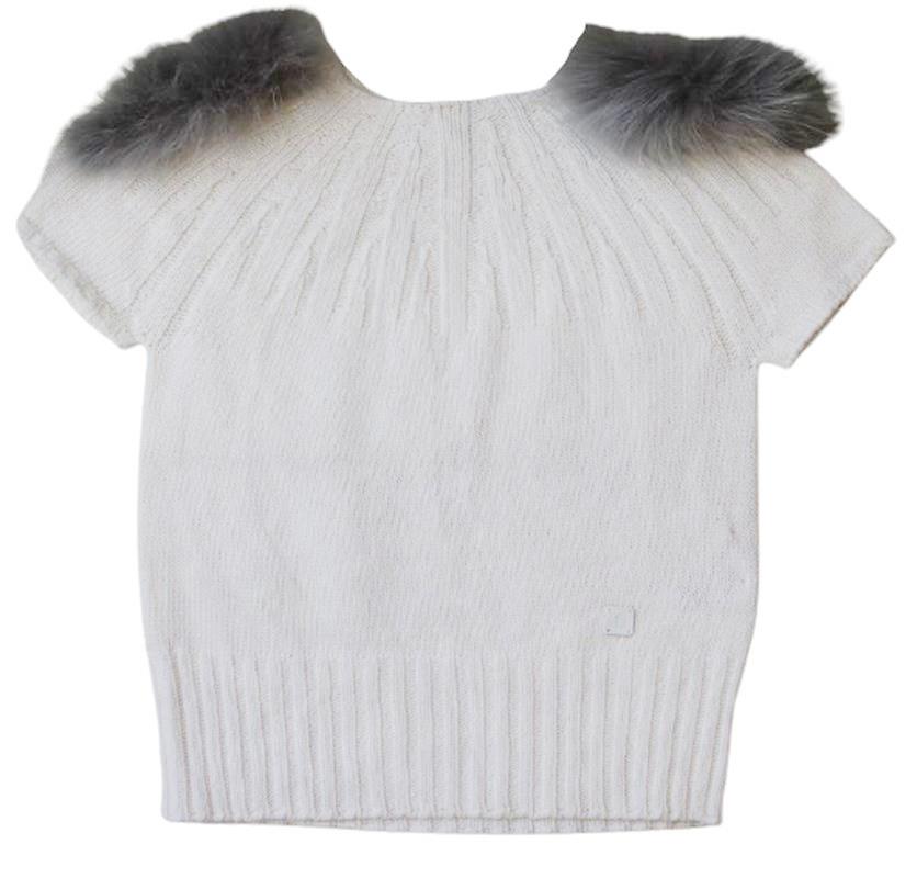 FENDI KIDS GIRLS IVORY WOOL BLEND SWEATER WITH FUR TRIM 2 YEARS