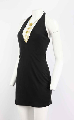 BALMAIN EMBELLISHED HALTERNECK STRETCH KNIT MINI DRESS FR 40 UK 12