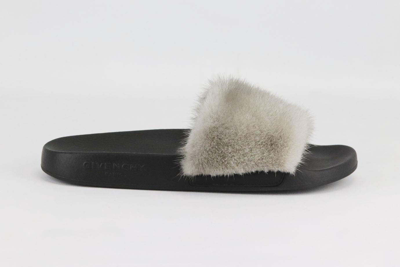 GIVENCHY MINK FUR AND RUBBER SLIDES EU 38 UK 5 US 8