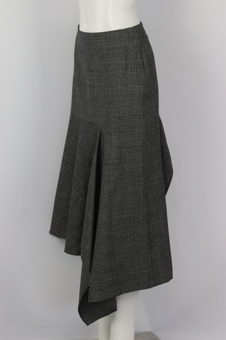 BALENCIAGA ASYMMETRIC CHECKED WOOL BLEND MIDI SKIRT IT 40 UK 8