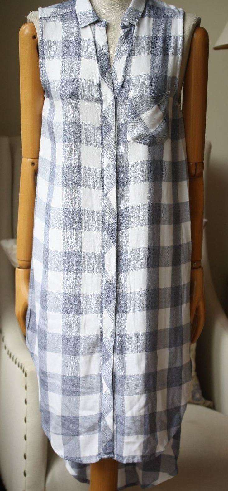 RAILS JORDYN PLAID SLEEVELESS HIGH-LOW RIVER WHITE SHIRT TUNIC DRESS SMALL