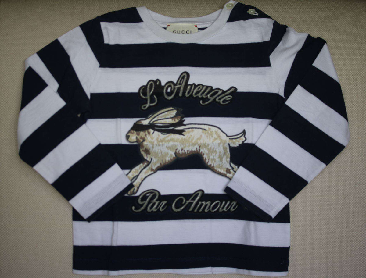 GUCCI BABY NAVY BLUE & WHITE STRIPE HARE TOP 12-18 MONTHS