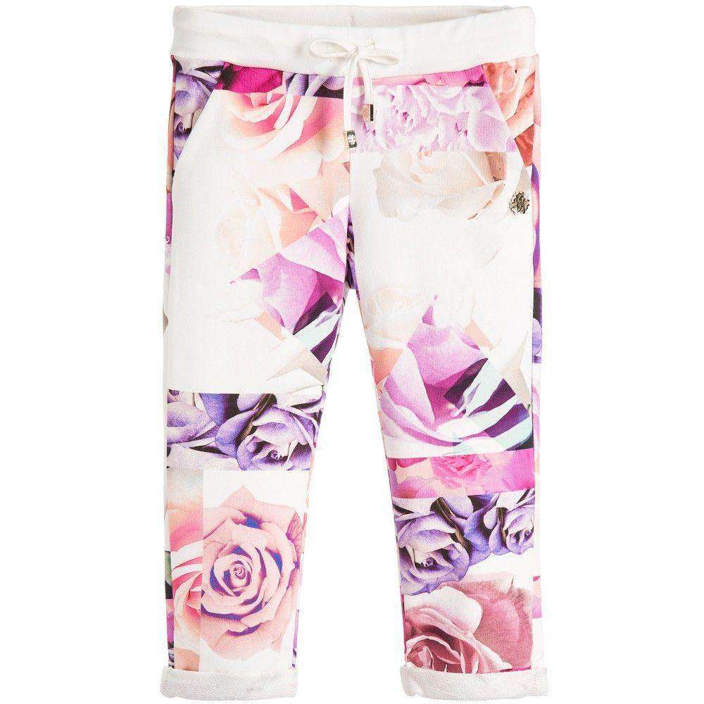 ROBERTO CAVALLI BABY PINK FLORAL PRINT TRACK TROUSERS 2 YEARS