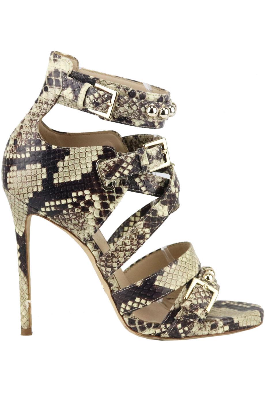 ELIE SAAB STUDDED SNAKE EFFECT LEATHER SANDALS EU 38 UK 5 US 8