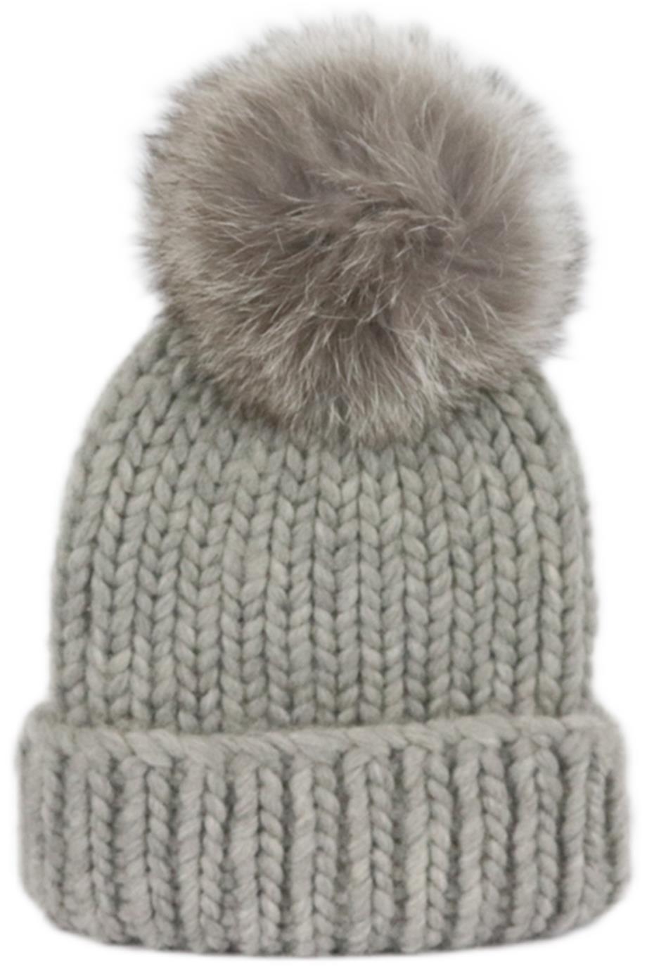 EUGENIA KIM FOX FUR TRIMMED RIBBED WOOL BLEND BEANIE ONE SIZE