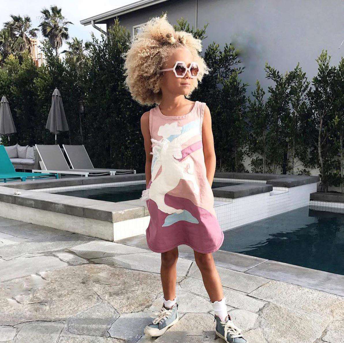 STELLA MCCARTNEY KIDS GIRLS PINK UNICORN DENIM DRESS 5 YEARS