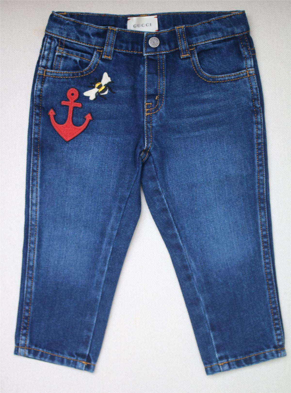 GUCCI BABY BOYS NAVY BLUE EMBROIDERED JEANS 18-24 MONTHS