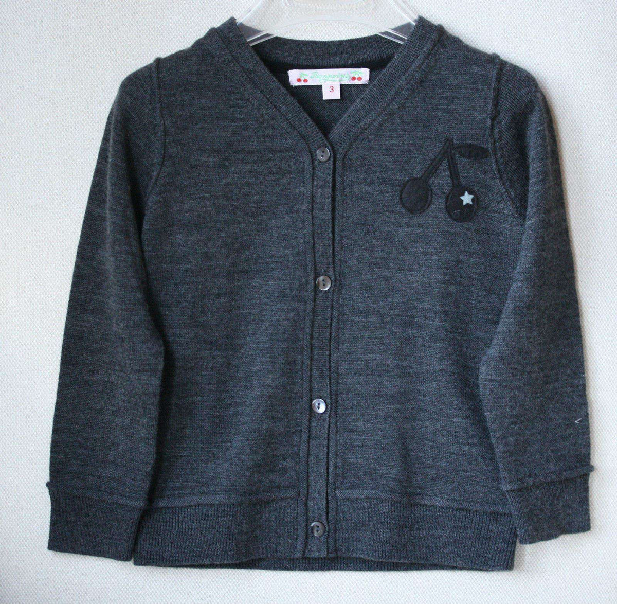 BONPOINT BABY GREY CHERRY WOOL CARDIGAN 3 YEARS