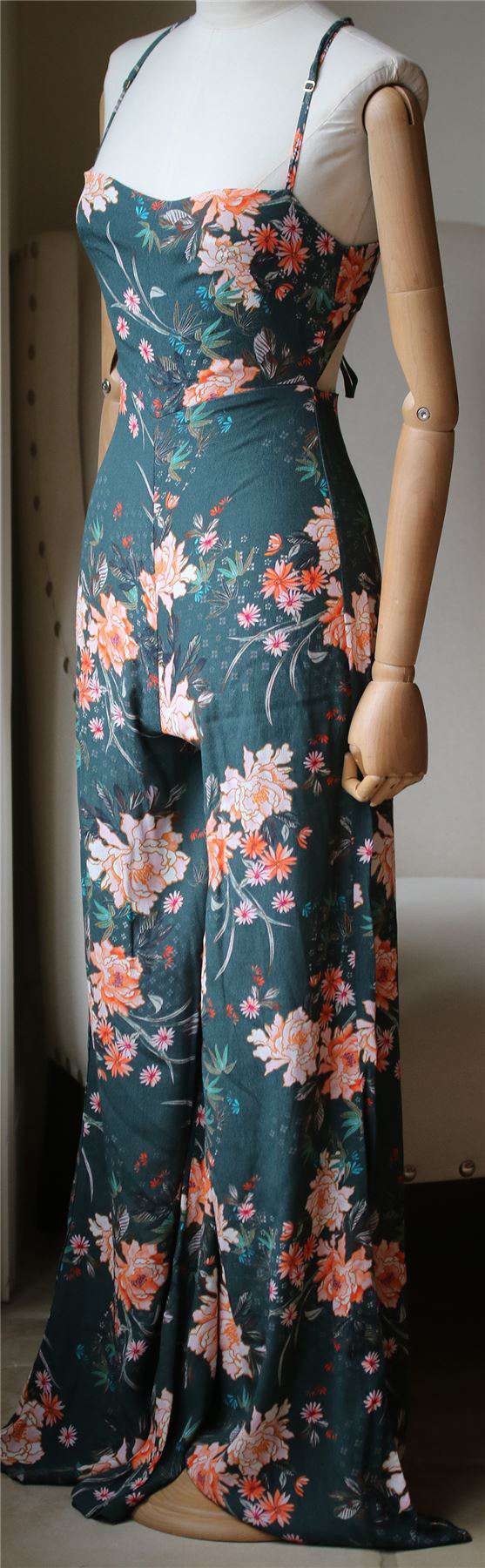 FLYNN SKYE FLORAL LACE UP JUMPSUIT XSMALL