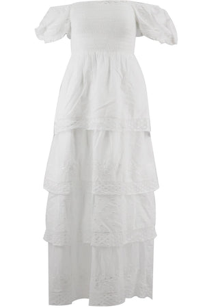 LOVESHACKFANCY EMBROIDERED COTTON MAXI DRESS SMALL