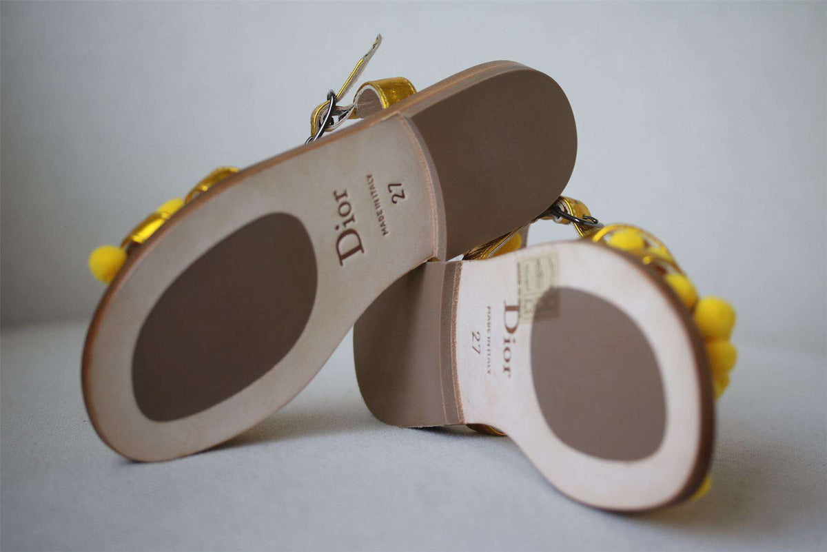 DIOR GIRLS YELLOW POM POM SANDALS EU 27 UK 9