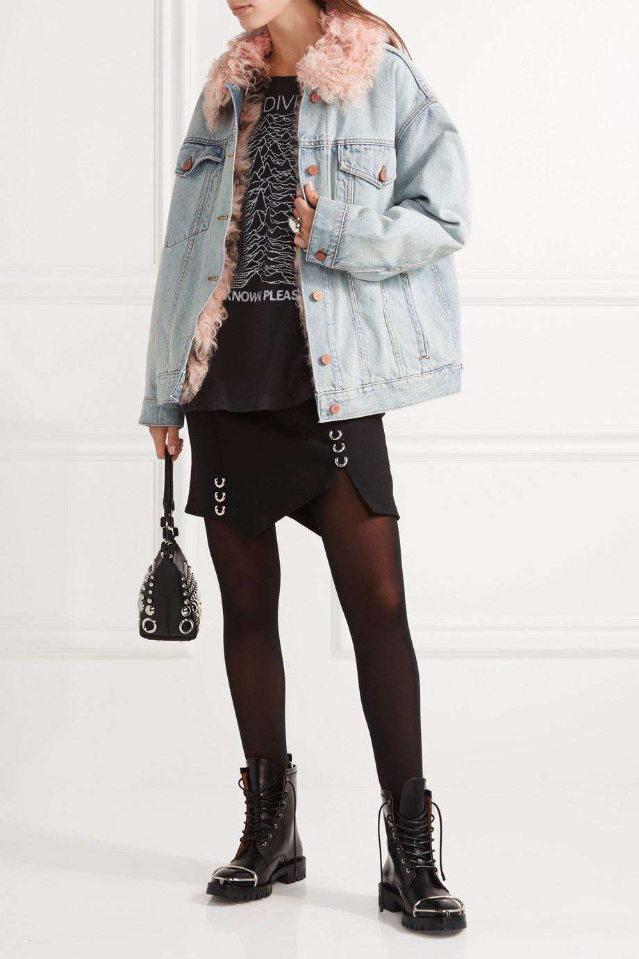 ALEXANDER WANG SHEARLING-LINED DENIM JACKET SMALL