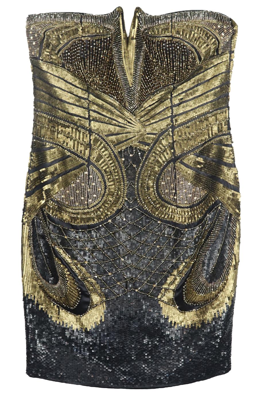 ROBERTO CAVALLI STRAPLESS SEQUINED SATIN MINI DRESS IT 38 UK 6