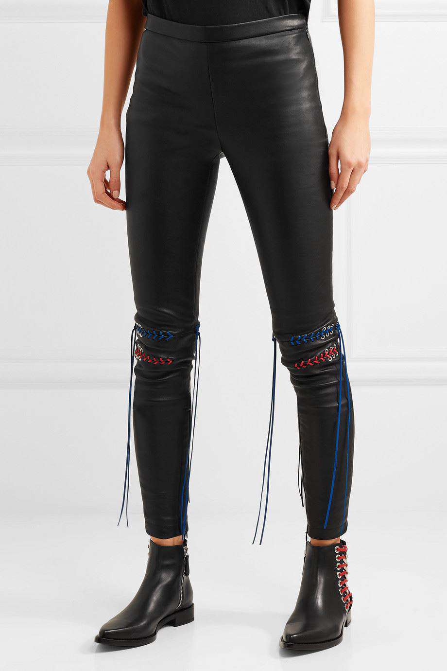 ALEXANDER MCQUEEN WHIPSTITCHED STRETCH LEATHER LEGGINGS IT 40 UK 8